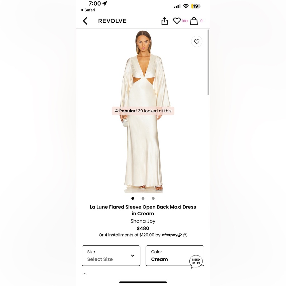La Lune Flared Sleeve Open Back Maxi Dress in Cream Shona Joy